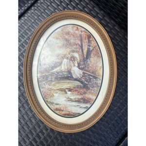 Vintage Homco 1981 Lovers In A Park Oval Picture Faux Wood Frame #3276 Cottage